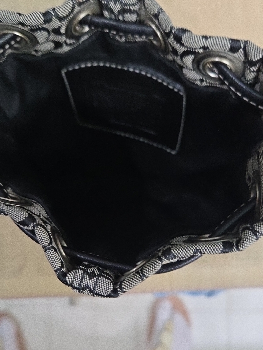 Like New! Coach Black & Gray Signature Drawstring Mini Bag - Picture 10 of 12